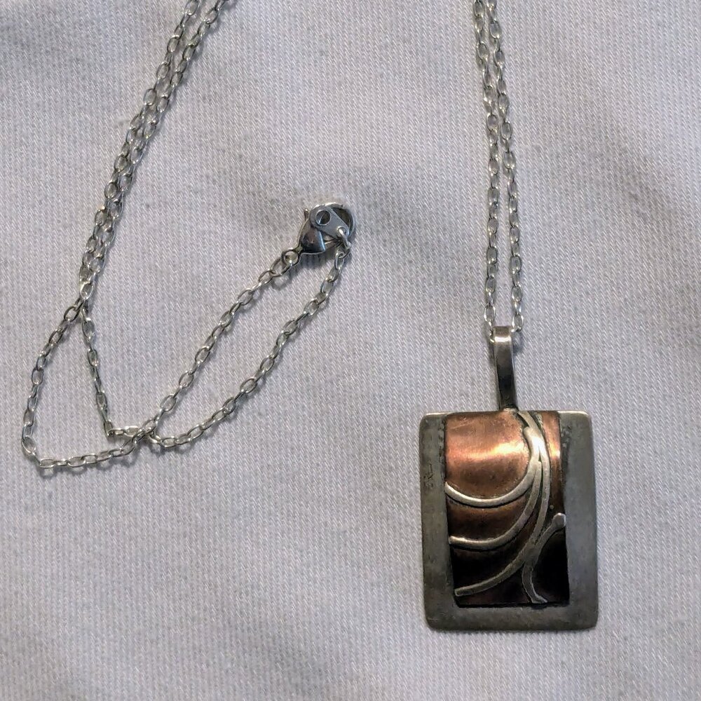 Regina Marie Signed Mixed Metal Sterling Silver & Copper Pendant